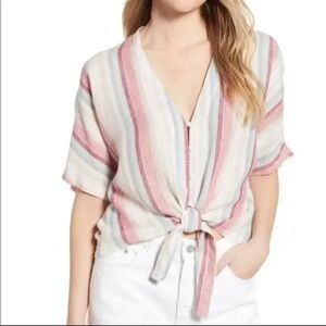 Rails Thea Stripe Button Up Tie Front Blouse In Tropic Stripe XXL